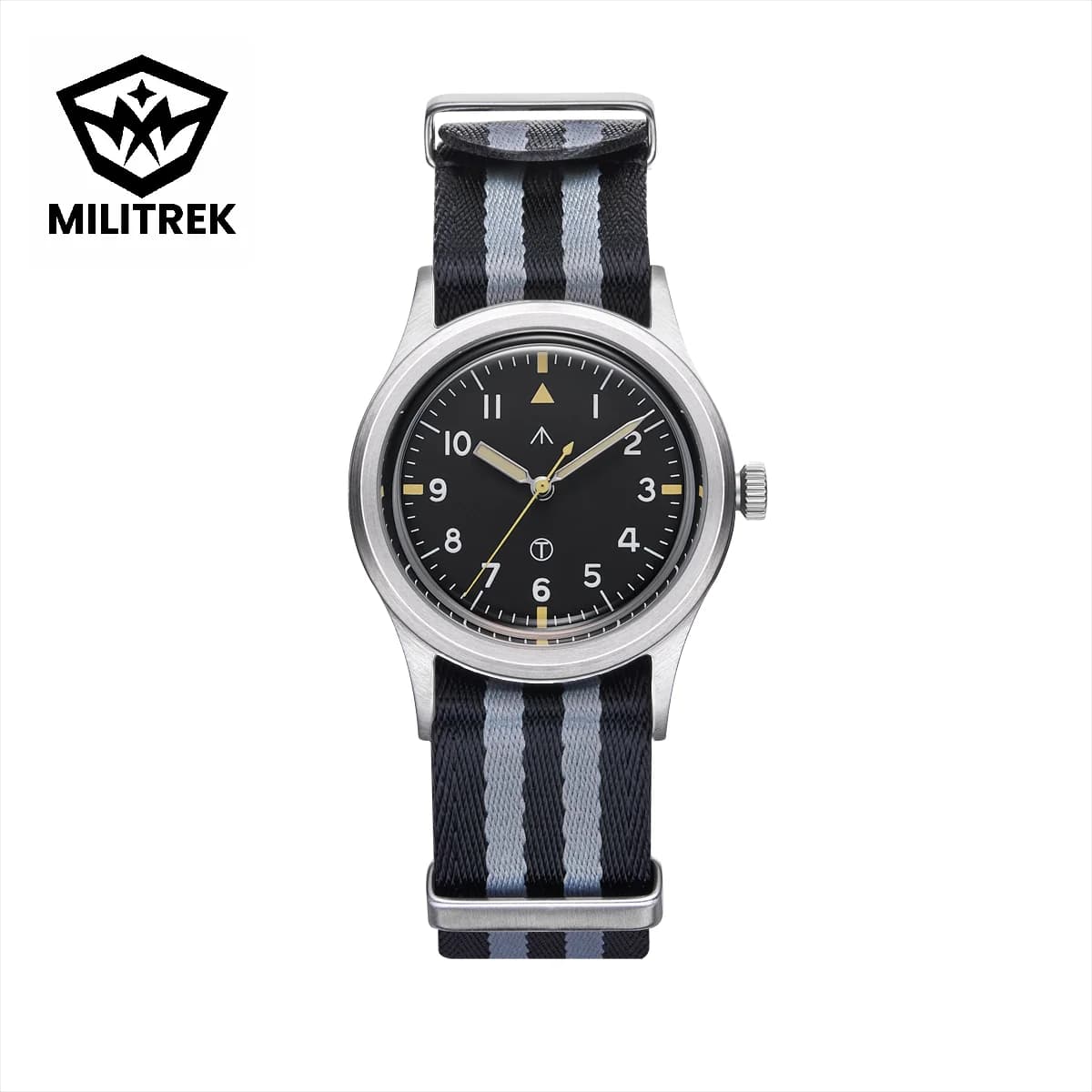Orologio da campo da uomo 36mm VH31 Lancette luminose al quarzo 100M Impermeabile in acciaio inossidabile e cinturino in nylon Orologio da polso sportivo Militrek MT9003