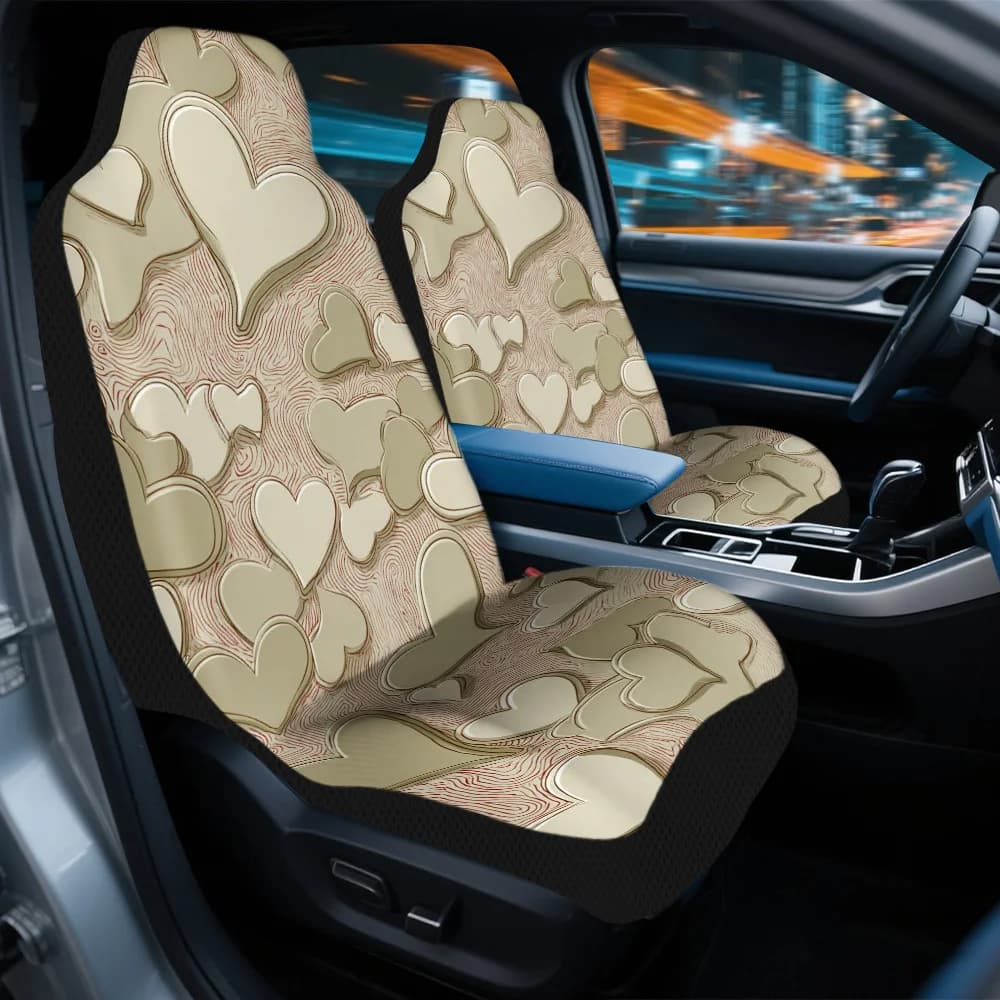 Set Of 2 Car Seat Covers Featuring Valentine'S Day Heart Designs, Suitable For Most Vehicles – High-Quality, Long-Lasting, Fashi
