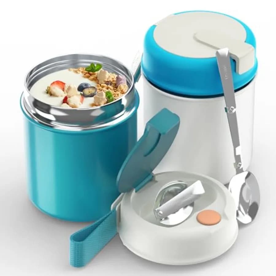Set di 2 Contenitori per Alimenti e Zuppe - Thermos in Acciaio Inox per Adulti, per Cibi Caldi e Freddi, con Cucchiaio, Borraccia Termica per Alimenti