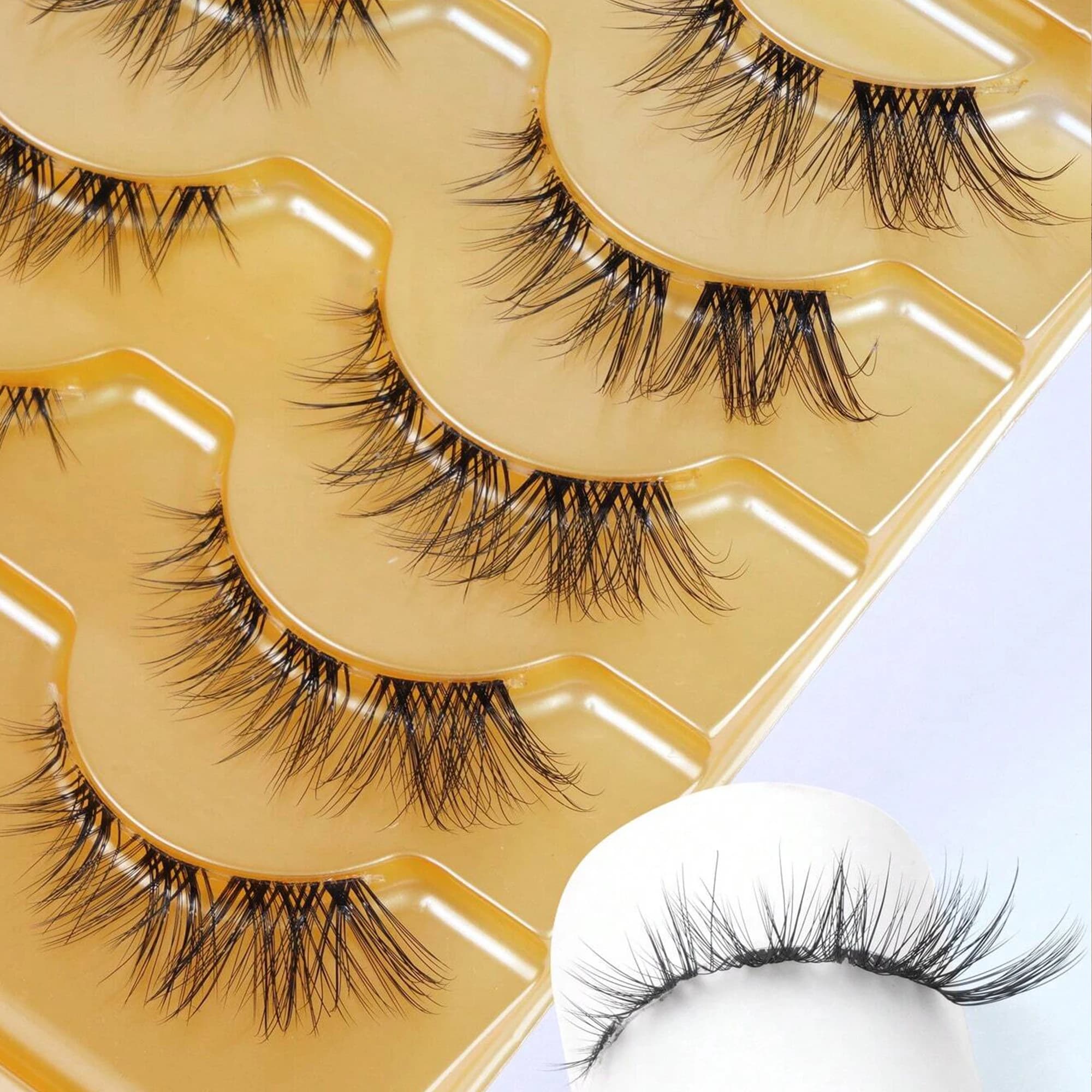 5 pairs/set 3D fake lashes with transparent stem, natural fake lashes and bellows with eyelash glue