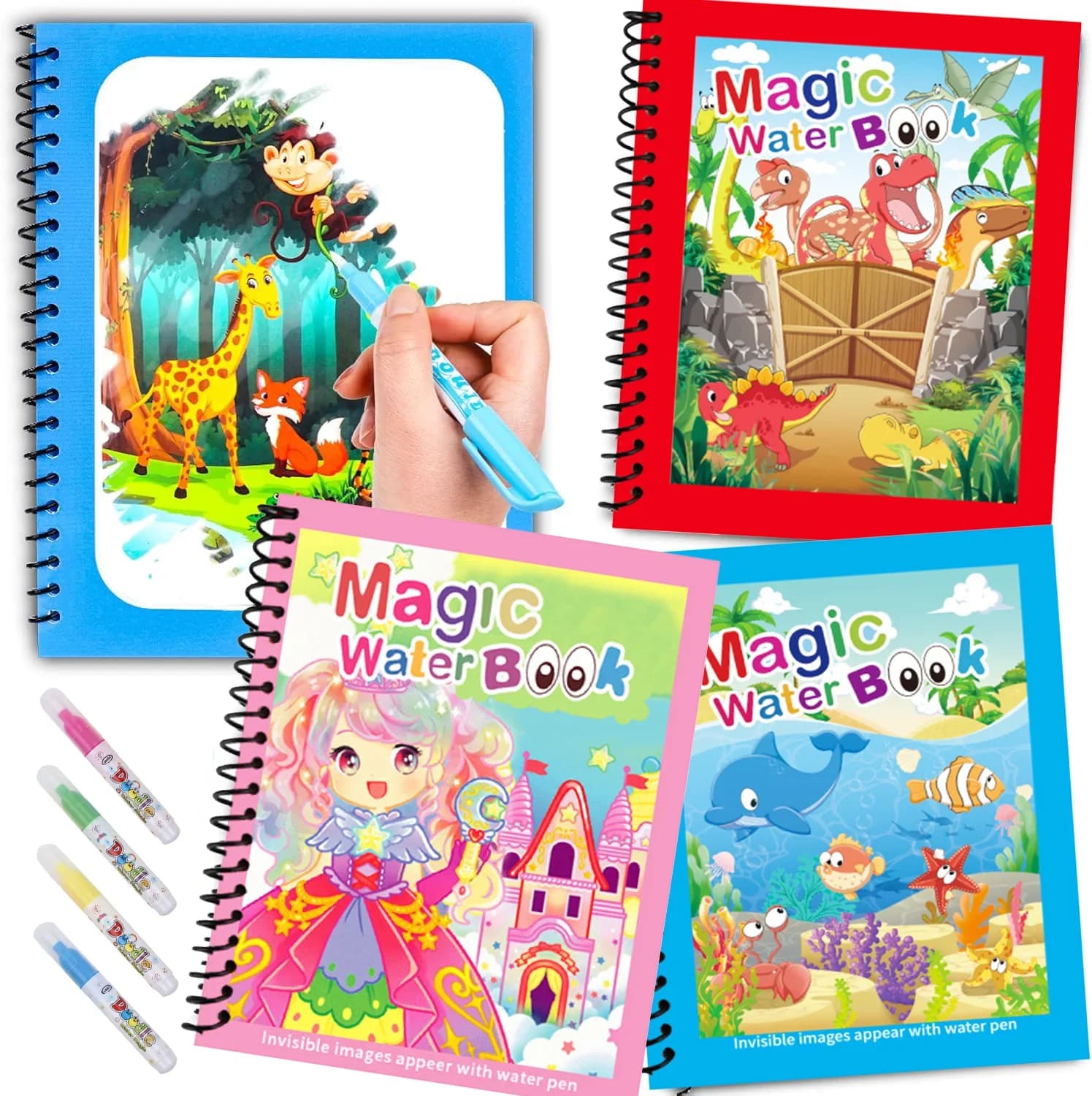 Children's Magic Water Painting Book With Pen Watercolor Painting Magic Book for Boys Girls Birthday Christmas New Year Gifts