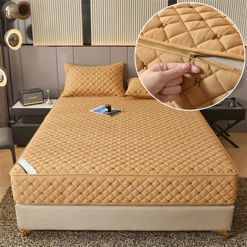 Six Sides Cotton Mattress Protector with Zipper Thick Mattress Cover Super Soft Embroidered Fitted Sheet Breathable Mattress Pad