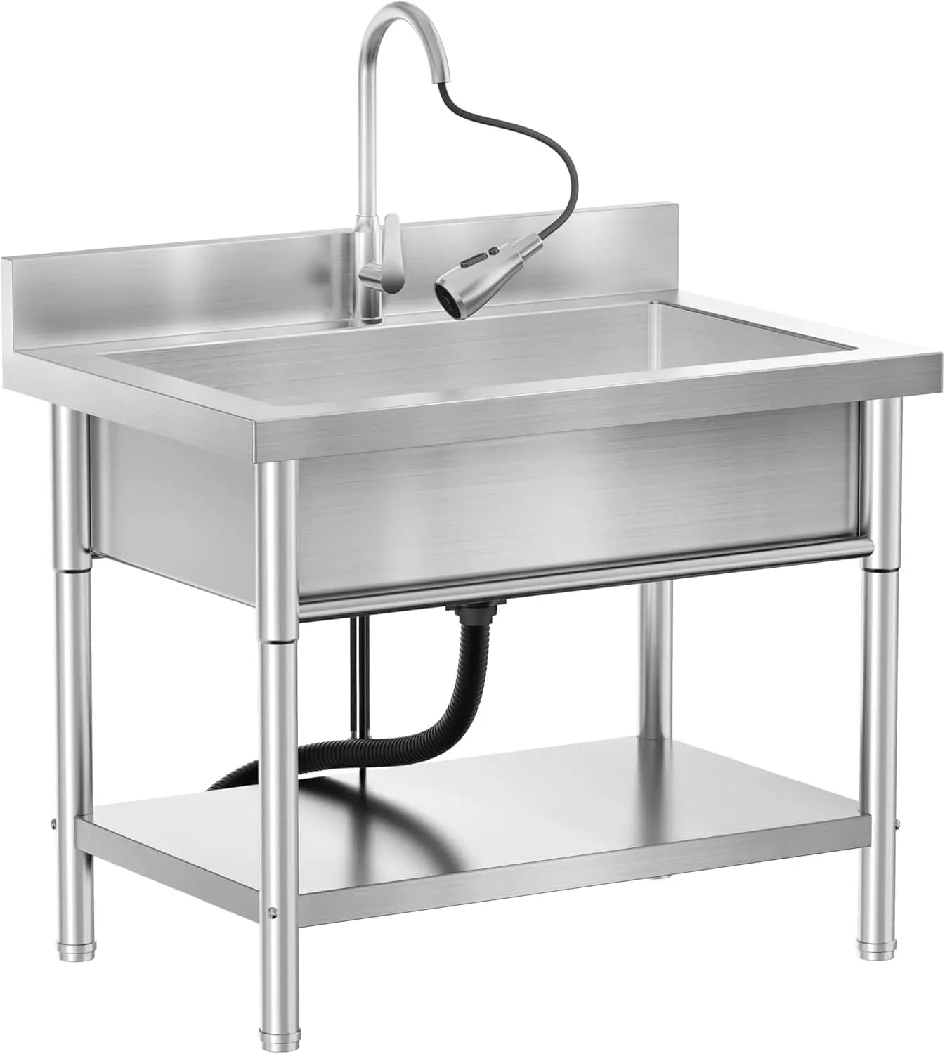 Lavello singolo autoportante in acciaio inossidabile con rubinetto estraibile, multiuso per toelettatura animali, lavanderia, stile rustico