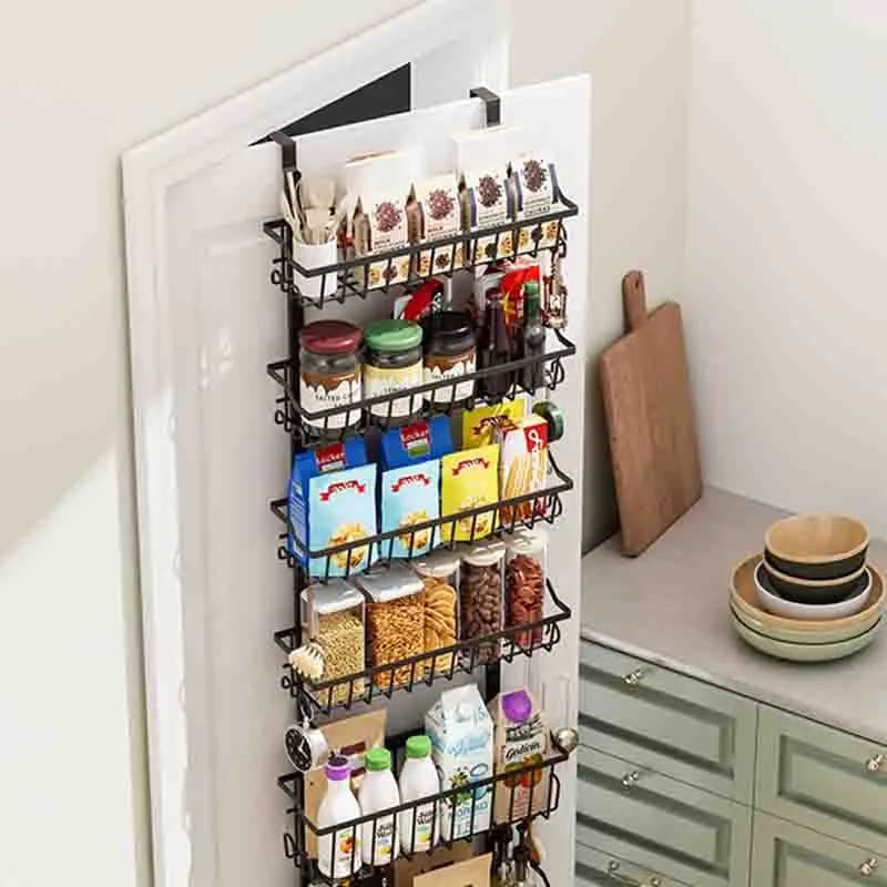 Iron Over-the-Door Hanging Basket Adjustable Multi-Layer Storage No-Drill Kitchen & Bathroom Shelf with Suction Cups