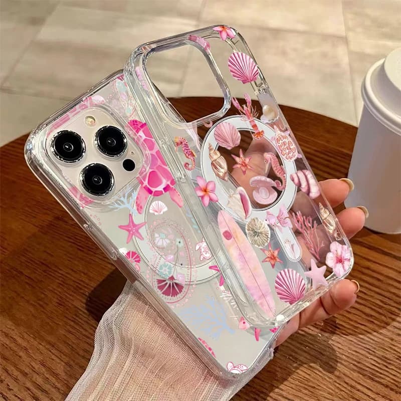Cover per iPhone con motivo creatura marina rosa per iPhone 17 Air 15 14 16 Pro Max 17 13 12 11 Pro Max 16E 17E Plus, cover posteriore magnetica in PC