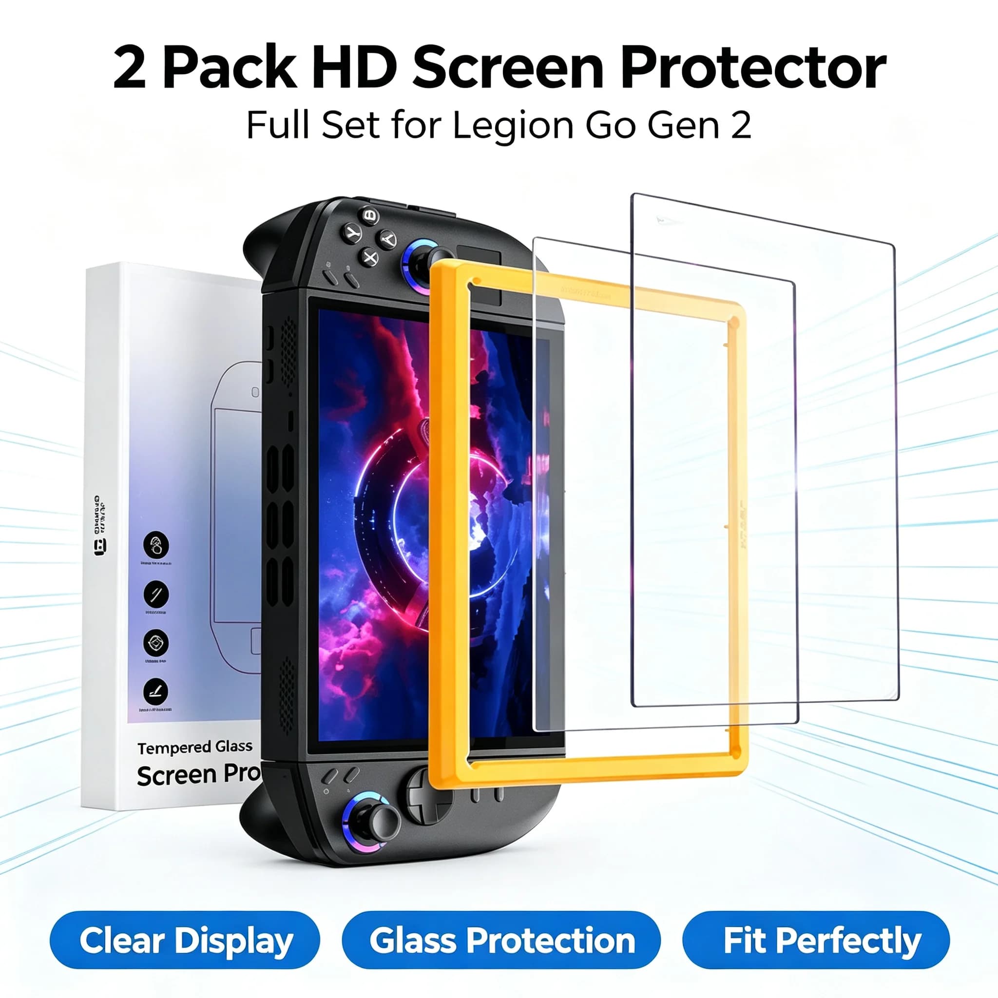 Legion Go 2 2 Pack HD Clear & Anti-Glare Tempered Glass Screen Protector for Legion Go 2, Game Handheld Screen Protective Cover
