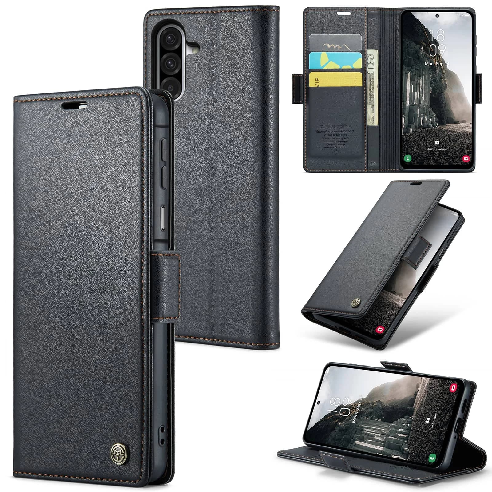 Per custodia Samsung Galaxy A17 con porta carte, custodia a portafoglio con blocco RFID, copertura con chiusura magnetica con cavalletto in pelle resistente