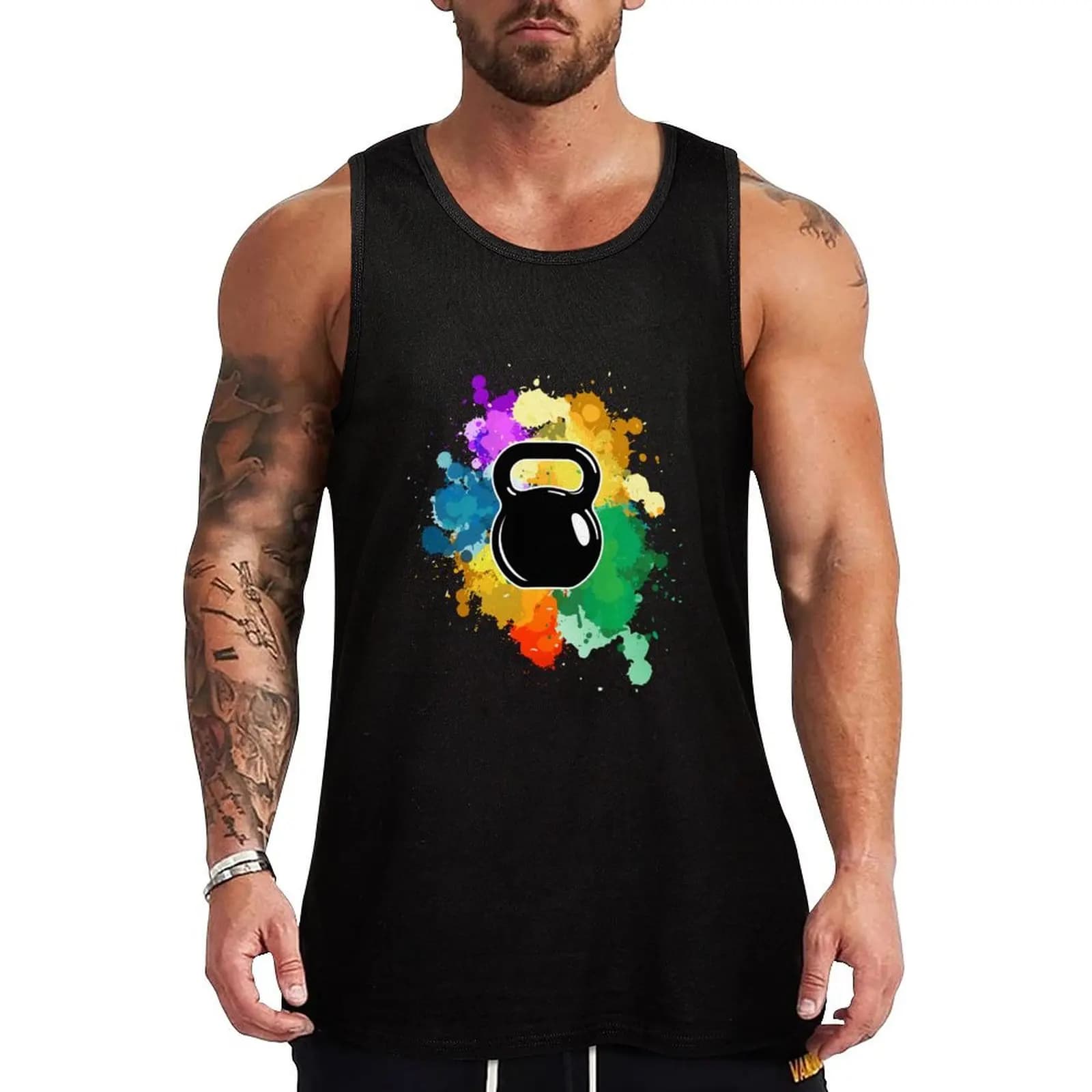 Kettlebell Colorful Tank Top Maglietta basic senza maniche Maglietta casual leggera