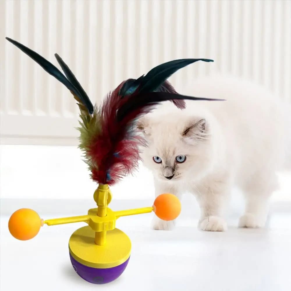Piuma colorata Giocattoli interattivi per gatti Pista a sfera Scivolo liscio Teaser per gatti Bicchiere Palla rotolante Rullo divertente per animali domestici multifunzionale