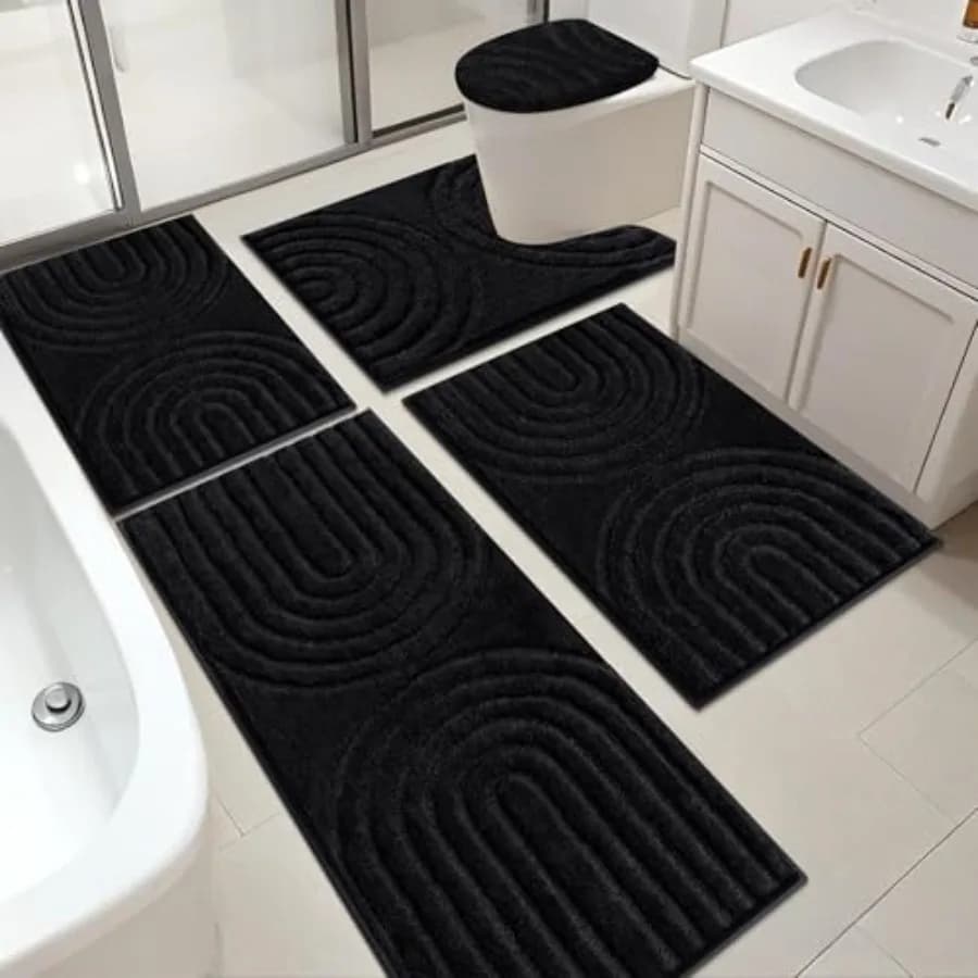 Set di Tappetini da Bagno HEBE 5 Pezzi, Morbidi e Assorbenti, Antiscivolo, Lavabili in Lavatrice, con Copriwater
