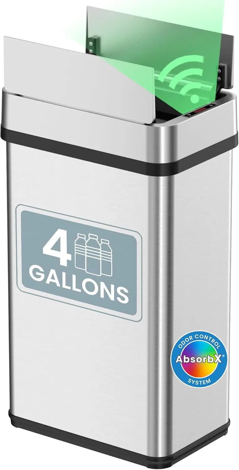 Cestino per Bagno con Sensore da 15 L / 4 Gal, Tecnologia SS 2.0, Coperchio ad Apertura Automatica, Funzionamento Touchless, Design per Casa