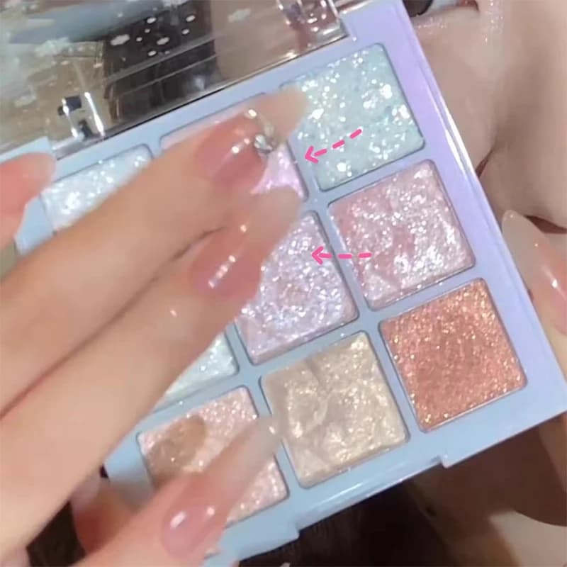DIKALU Palette Ombretti 9 Colori Sakura Glitter Opaco Bassa Saturazione Rosa Marrone Nude Trucco Pigmenti Occhi Scintillanti Lunga Durata
