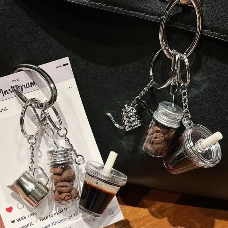 Simulation MIni Coffee Cups Shape Keychain Cartoon Coffee Bean Cloud Pot Cup Pendant Keyring for Women Men Coffee Lover Gifts