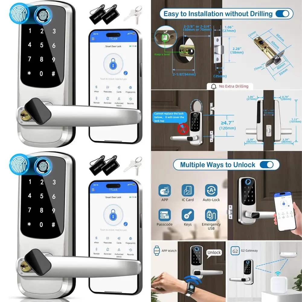 Serratura Intelligente Senza Chiave con Tecnologia di Riconoscimento dell'Impronta Digitale per Porta d'Ingresso, Camera da Letto e Appartamenti - Controllata da App, Chiusura Automatica, Anti-efrazione