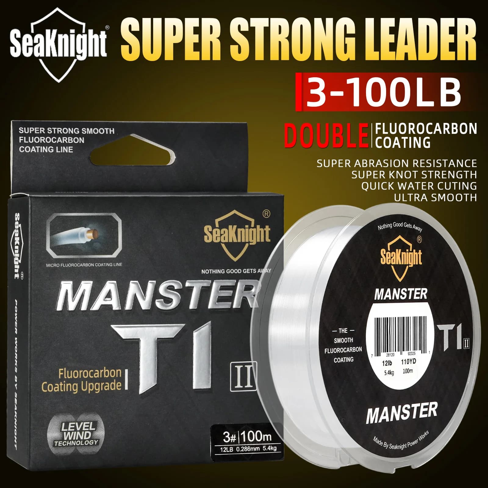 Brand SeaKnight, MANSTER T1 II Series, Fishing Lesson with Two-Strong Fluorocarbon Coating 100%, 100M 50M, Fast Conveyor Lenzy, More Resistant 3-100LB