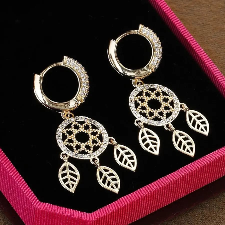 Fashion Dreamcatcher Leaf Tassel Earrings Aesthetic Zircon Earrings Women Luxury Design Wedding Party Jewelry Valentine Gifts