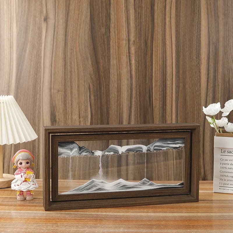 Wooden Frame 3D Sandscape Moving Sand Art Picture Quicksand Liquid Hourglass Glass Flowing Sand Painting Office Home Decor Gifts