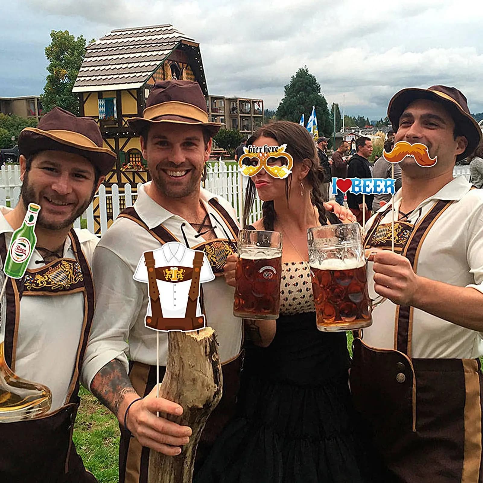 Oggetti di scena per cabine fotografiche dell'Oktoberfest 30 pezzi Decorazioni per feste a tema tedesco con bastone Decorazioni natalizie riutilizzabili per cultura selfie