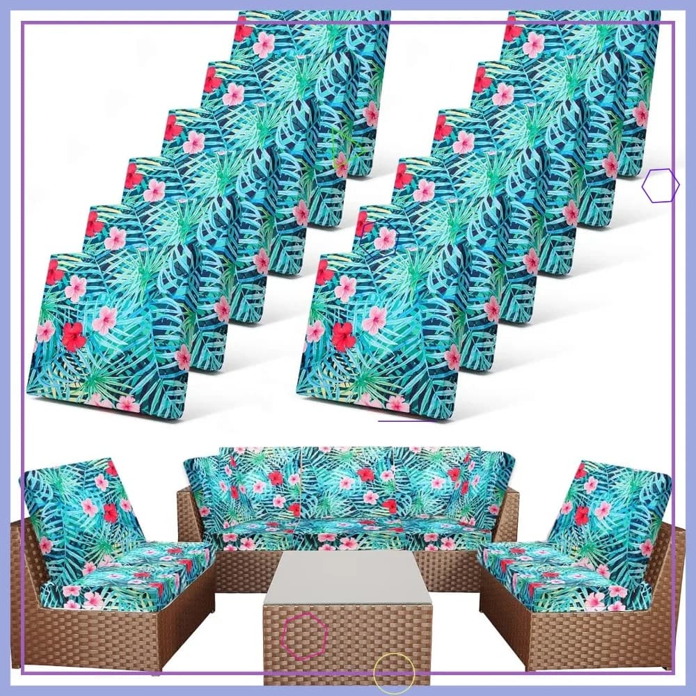 Set di 12 Copricuscini per Patio, Fodere Elastiche per Divano da Esterno, Lavabili e Flessibili con Motivo a Foglie di Palma Colorate