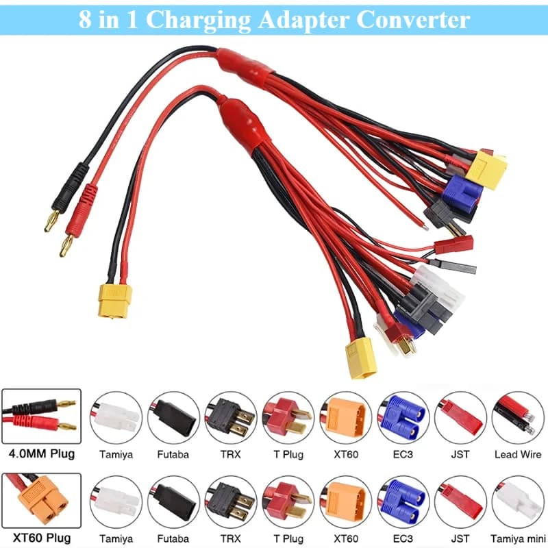 8 in 1 XT60 4.0MM Banana Connector Charging Adapter Converter To EC3 XT60 TRX JST Futaba T Plug for Imax B6AC Lipo Battery Exten