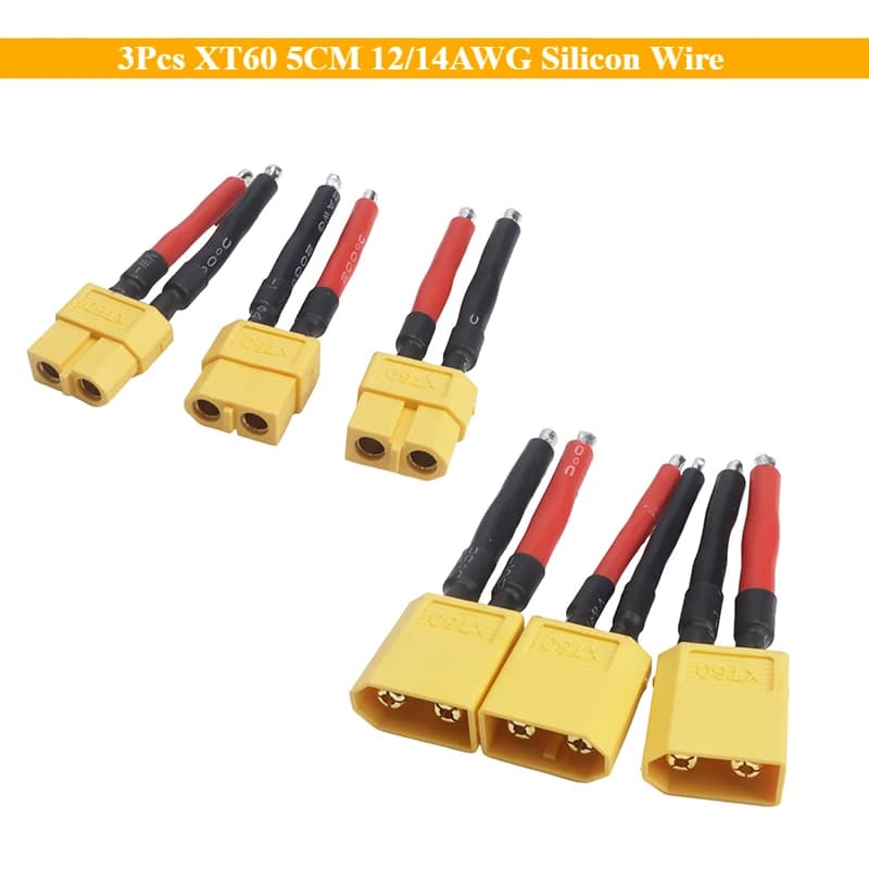 3 Pieces XT60 Connector 5CM 12/14AWG in Silicone for Short Battery, Male/Femmina Soft Cable, RC Battery Extension, Motor, Drone
