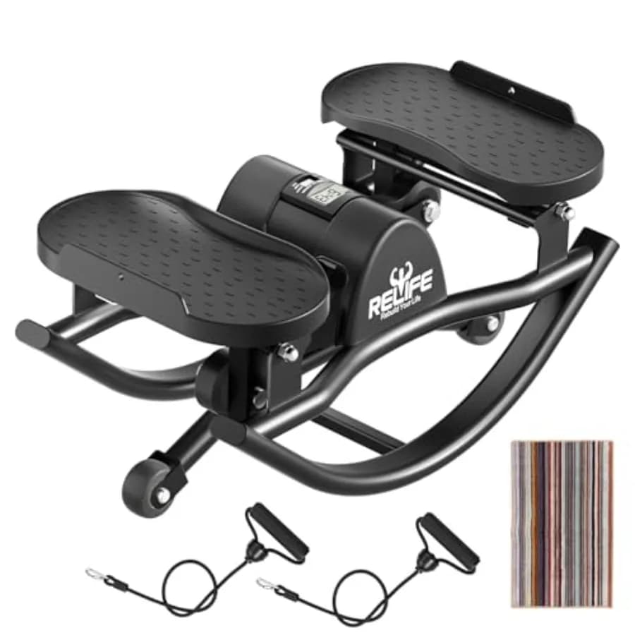 Rock Stepper: Stepper Fitness Oscillante Laterale, Tavola di Equilibrio a Basso Impatto con Bande di Resistenza, Base Antiscivolo per Allenamento Total Body