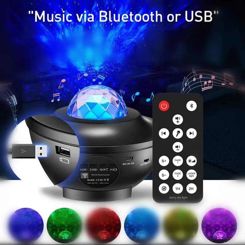 Proiettore stellare piatto transfrontaliero mini Bluetooth con musica, luce rotante effetto onda d'acqua, luce ambientale laser Gypsy