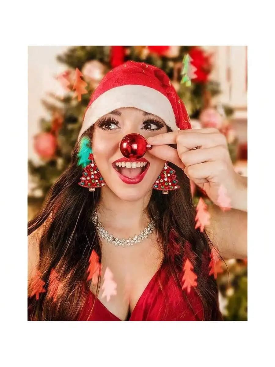 Christmas Tree Dangling Earrings For Women Beaded Sparkly Crystal Holiday Festival Jewelry
