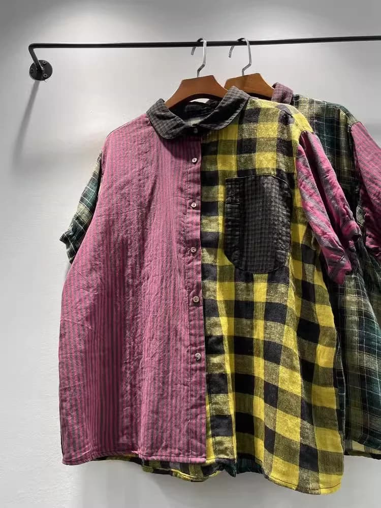 Camicie e Bluse a Quadri in Cotone Stile Harajuku 2026 per Donne, Moda Giapponese a Maniche Corte