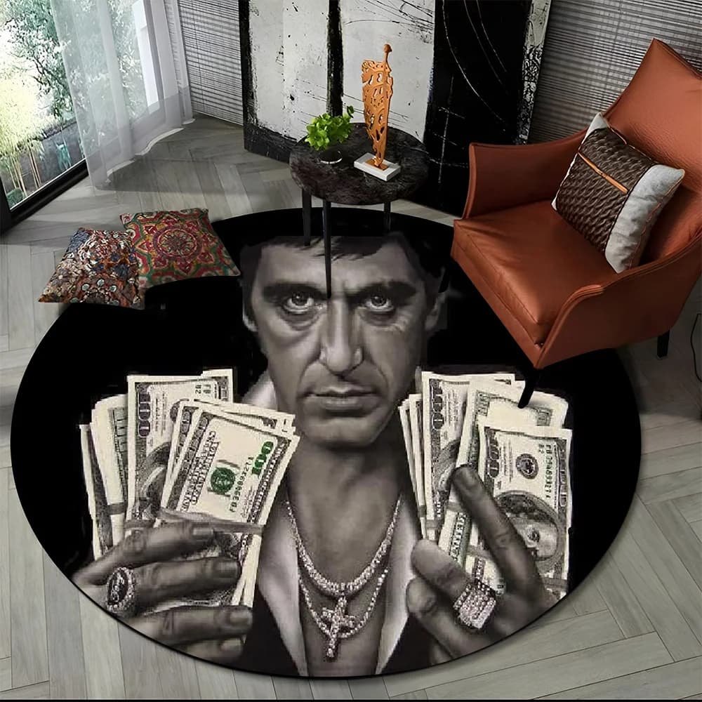 3D Printing Movie Scarface Tony HD Round Carpet Rug for Living Room Bedroom Child Playroom Decor,Pet Area Rug Non-slip Floor Mat