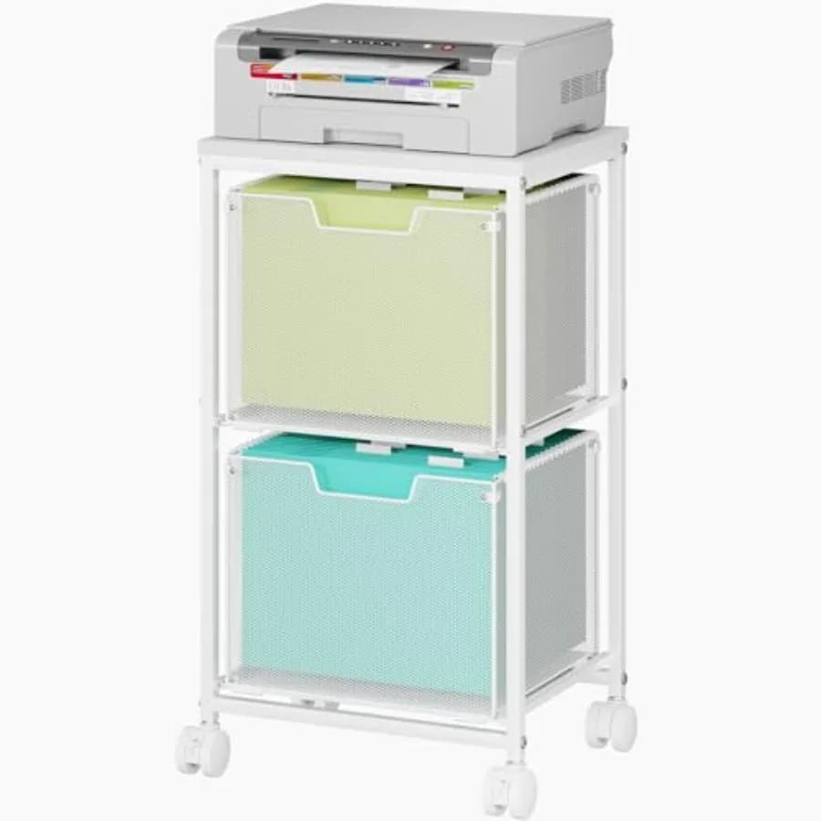Carrello Portadocumenti con 2 Cassetti, Carrello Portaoggetti Sotto Scrivania, Organizzatore per Cartelle con Ruote, Mobiletto Portadocumenti