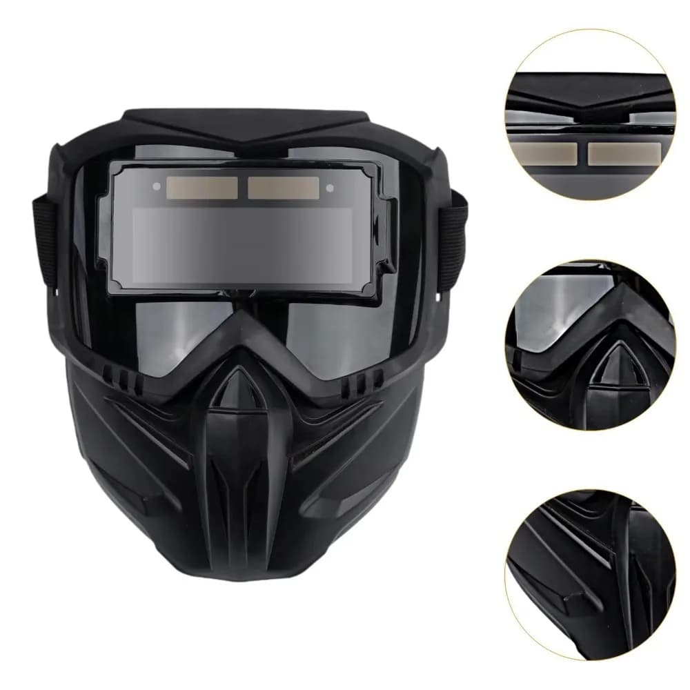 Automatic obscuring welding glasses with adjustable band, removable visor, shock resistant facial protection, split type