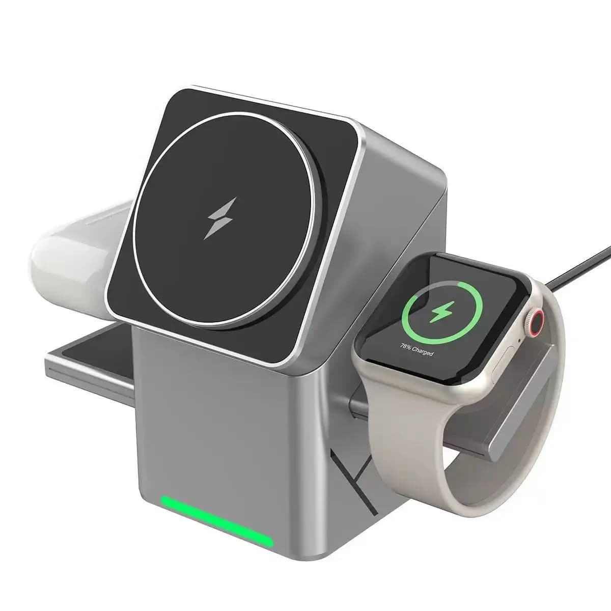 Caricatore wireless cubo 3 in 1 Stazione di ricarica wireless magnetica da 15 W con rotazione automatica per iPhone 16 15 14 13 12 iWatch Airpods