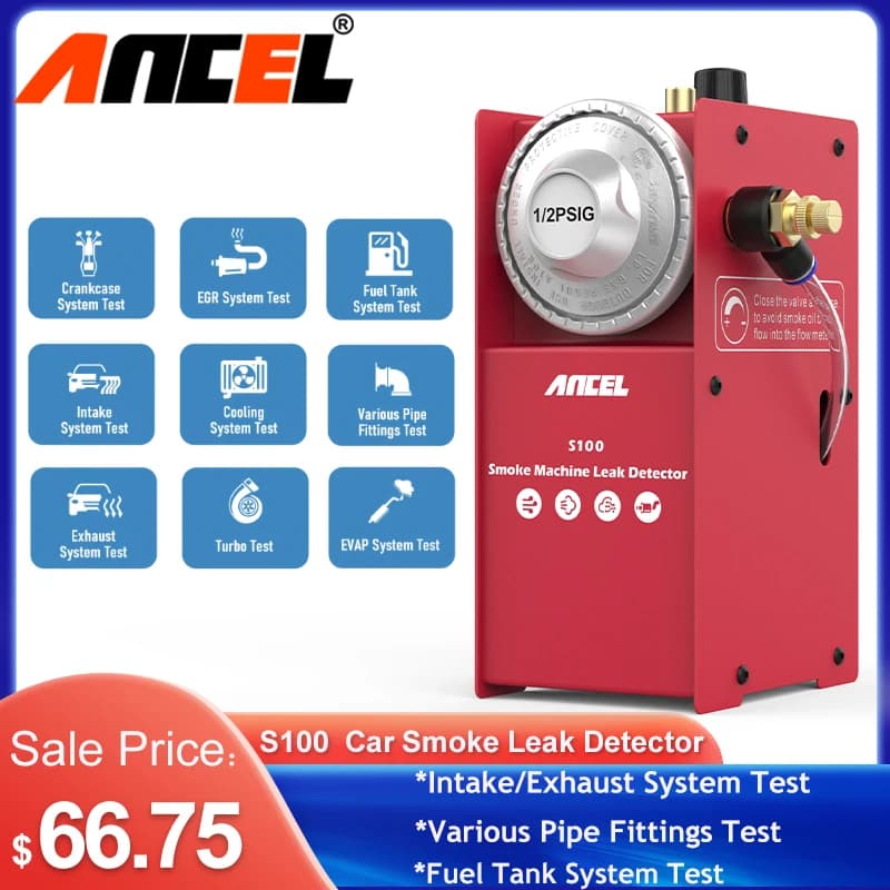 Ancel S100 Rilevatore di perdite di fumo per auto EVAP Strumento diagnostico per perdite di vuoto DC12V Localizzatore di perdite di tubi del carburante Rilevatore di fumo per perdite automatiche