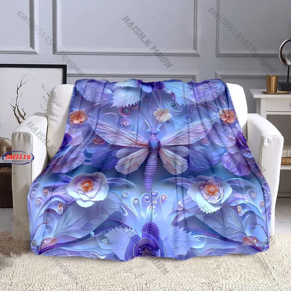 Coperta accogliente con farfalle floreali viola, coperta decorativa per divano, camera da letto, soggiorno, per bambini e adulti, in diverse misure, regalo squisito