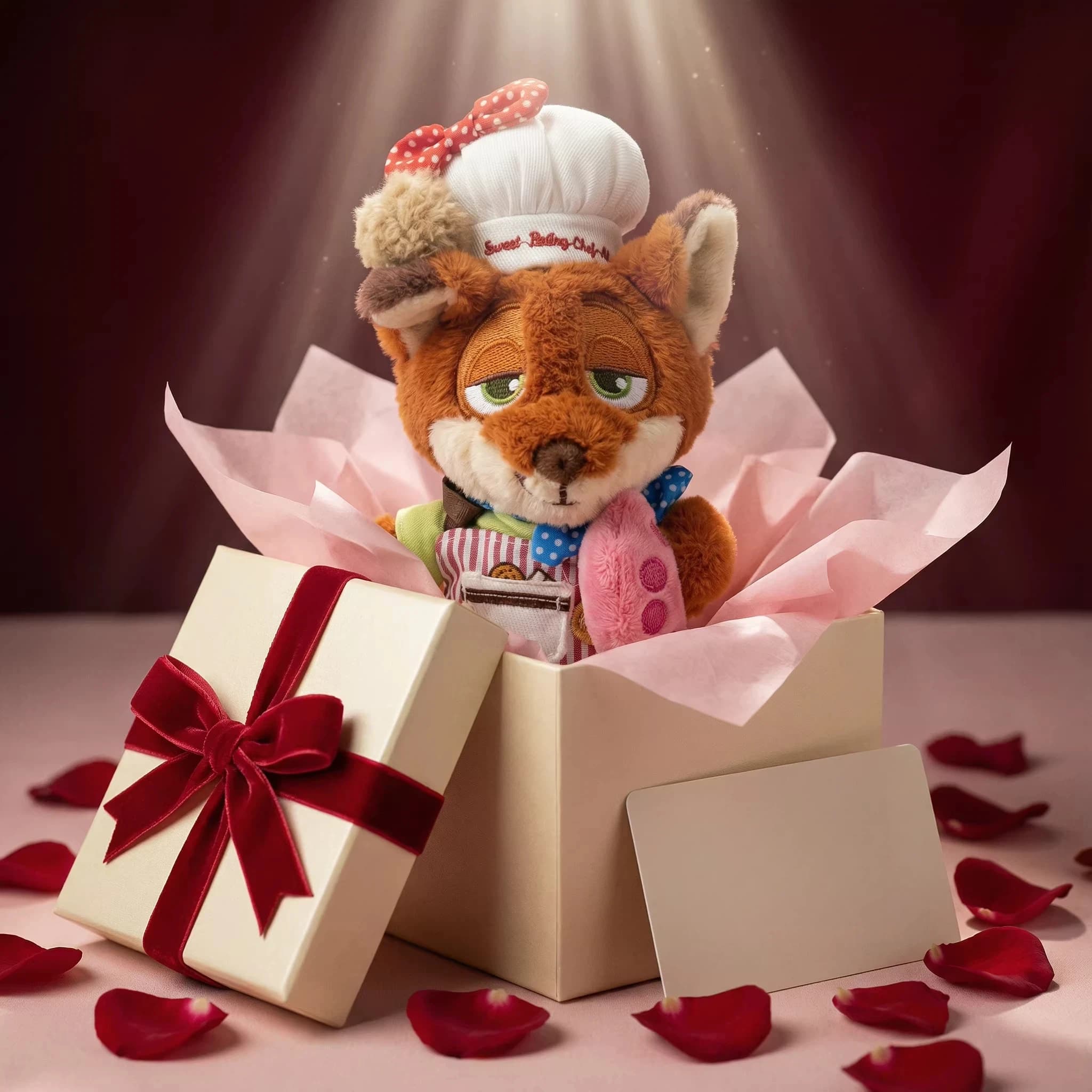 Ciondolo Peluche Zootopia Nick Wilde Stile Chef, Simpatico Volpe Imbottita, Regalo di San Valentino per Coppie e Innamorati