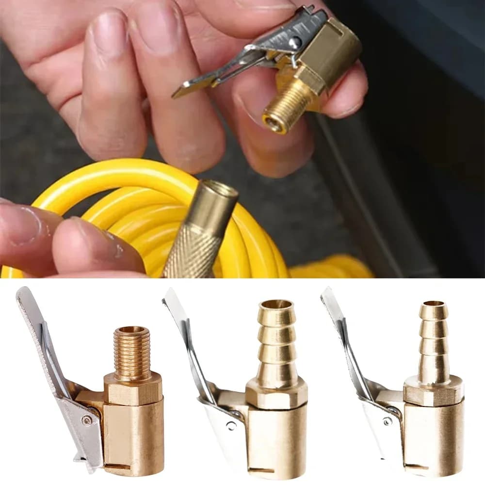 Pompa gonfiabile portatile per pneumatico per auto Mandrino aria Pompa di gonfiaggio Connettore valvola Adattatore clip-on Valvola ruota pneumatica per auto in ottone 6/8mm