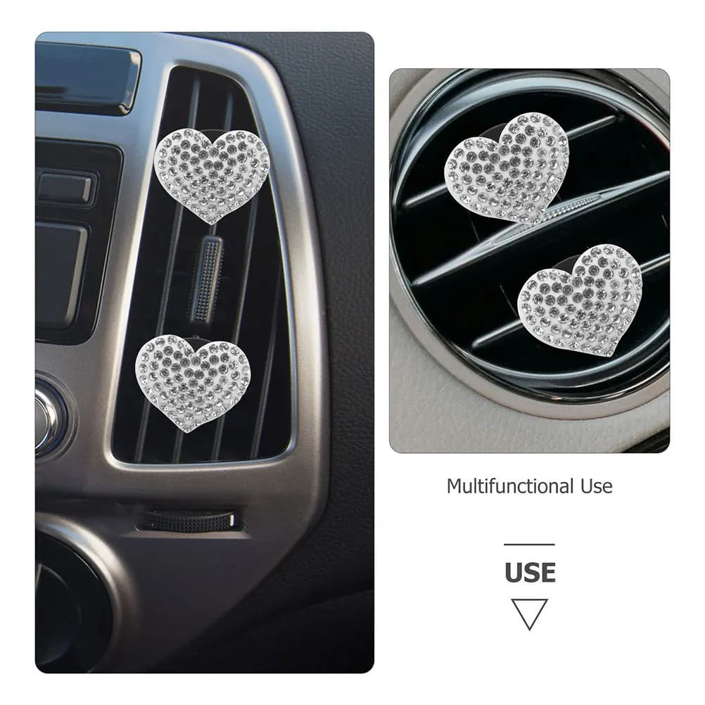 3 pcs air intake clip for deodorant car with black heart shaped rhinestones for women car accessories bling scent diffuser interior decorations