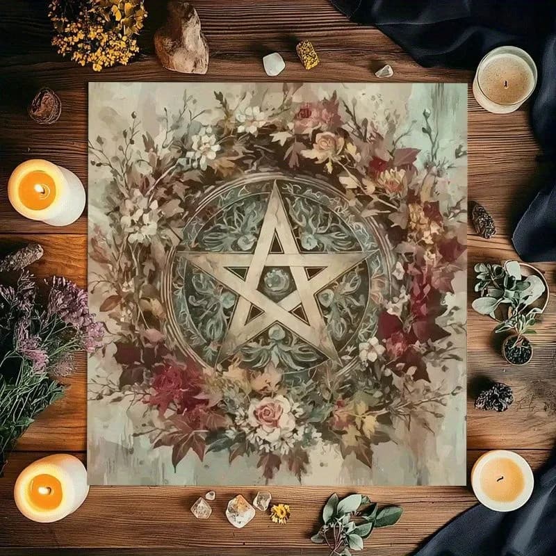 Telo da altare con corona di stelle a cinque petali, adatto per la lettura dei tarocchi e feste a tema magico