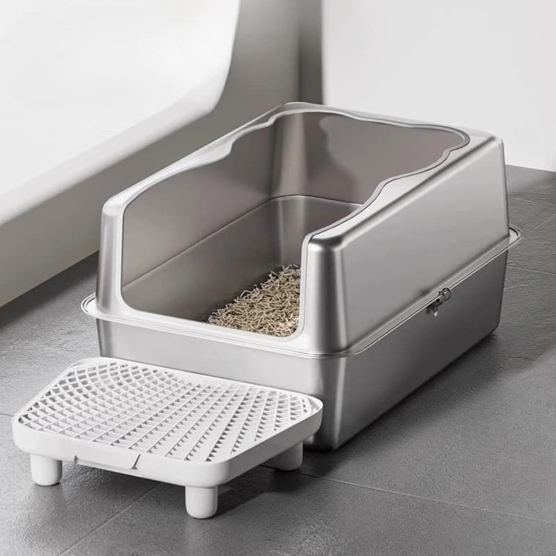 Lettiera per gatti in acciaio inossidabile Vassoio aperto Jumbo per gattini Padelle per gatti anti-spruzzi a prova di spruzzi Facile da pulire Toilette per animali domestici