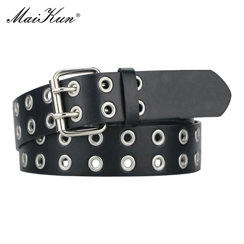 Cinture Punk Goth da Donna MaiKun, Cintura in Pelle Grunge con Doppia Fibbia per Halloween, Cintura Femminile per Jeans e Streetwear