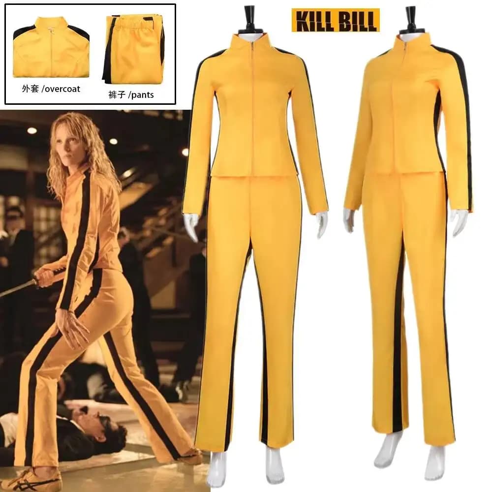 Costume Cosplay Kill Bill La Sposa, Top Giallo e Pantaloni, Film Vol.1, Anime, Halloween, Carnevale, Abiti per Feste in Maschera, Outfit per Donne