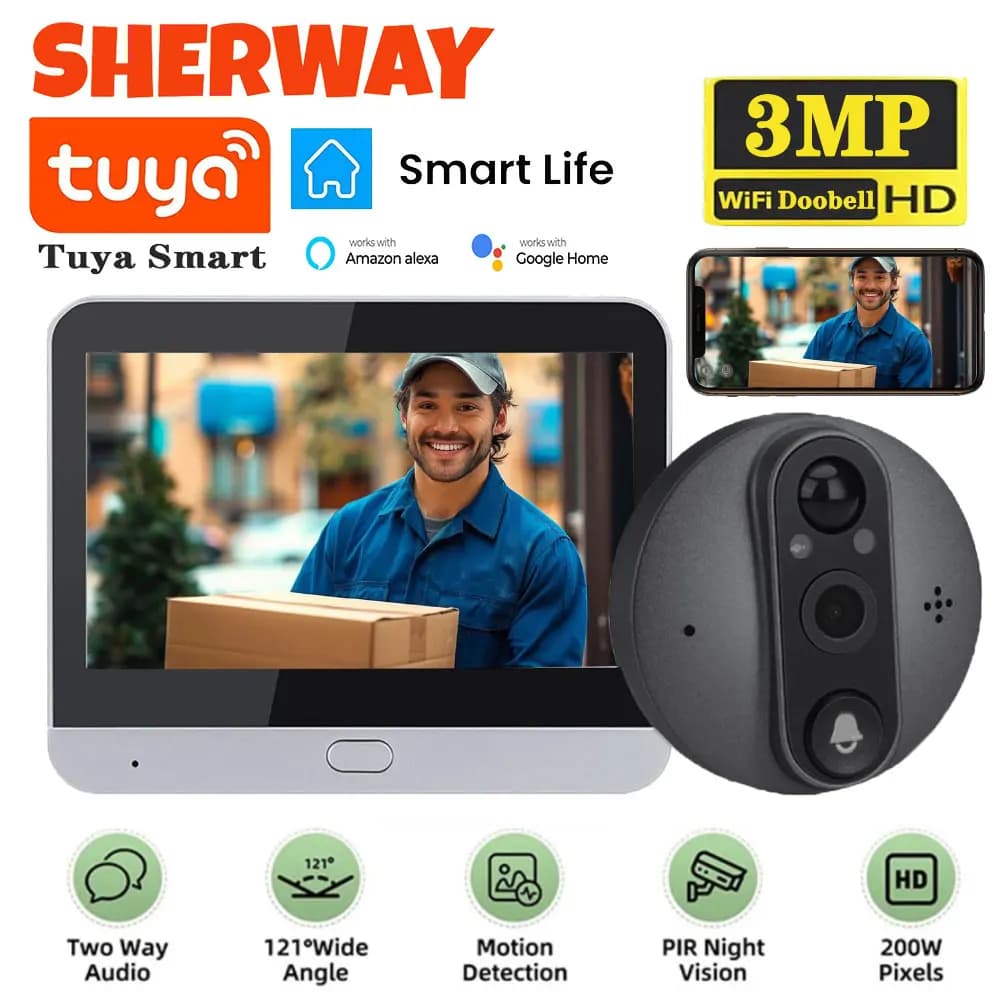 Telecamera per campanello WiFi Tuya da 3 MP Smart Life Videocitofono impermeabile senza fili HD IR Visione notturna Campanello per porta Telecamera per appartamento familiare