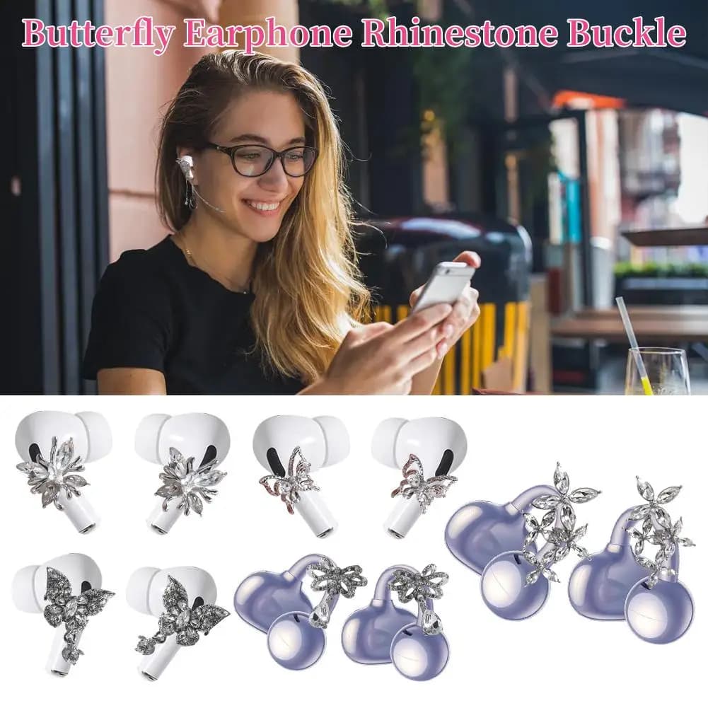 Clip per Orecchie alla Moda con Diamanti e Catena Antiscivolo, Forma di Farfalla, Clip Decorativa per Auricolari Airpods
