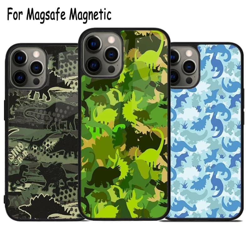 Custodia per telefono con ricarica wireless Camo Dinosaurs per iPhone 17 Air 15 16 16e 14 13 11 12 Pro Max Plus, cover magnetica Magsafe con paraurti