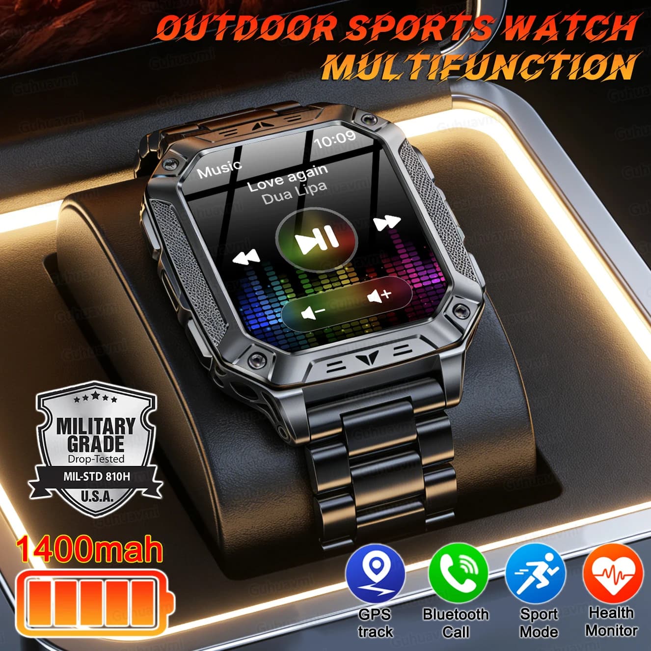 Smartwatch Military by Exterior for Man with GPS, Waterproof, Compass, Health Monitoring, Calls and Over 100 Sport Modes - New Model 2026