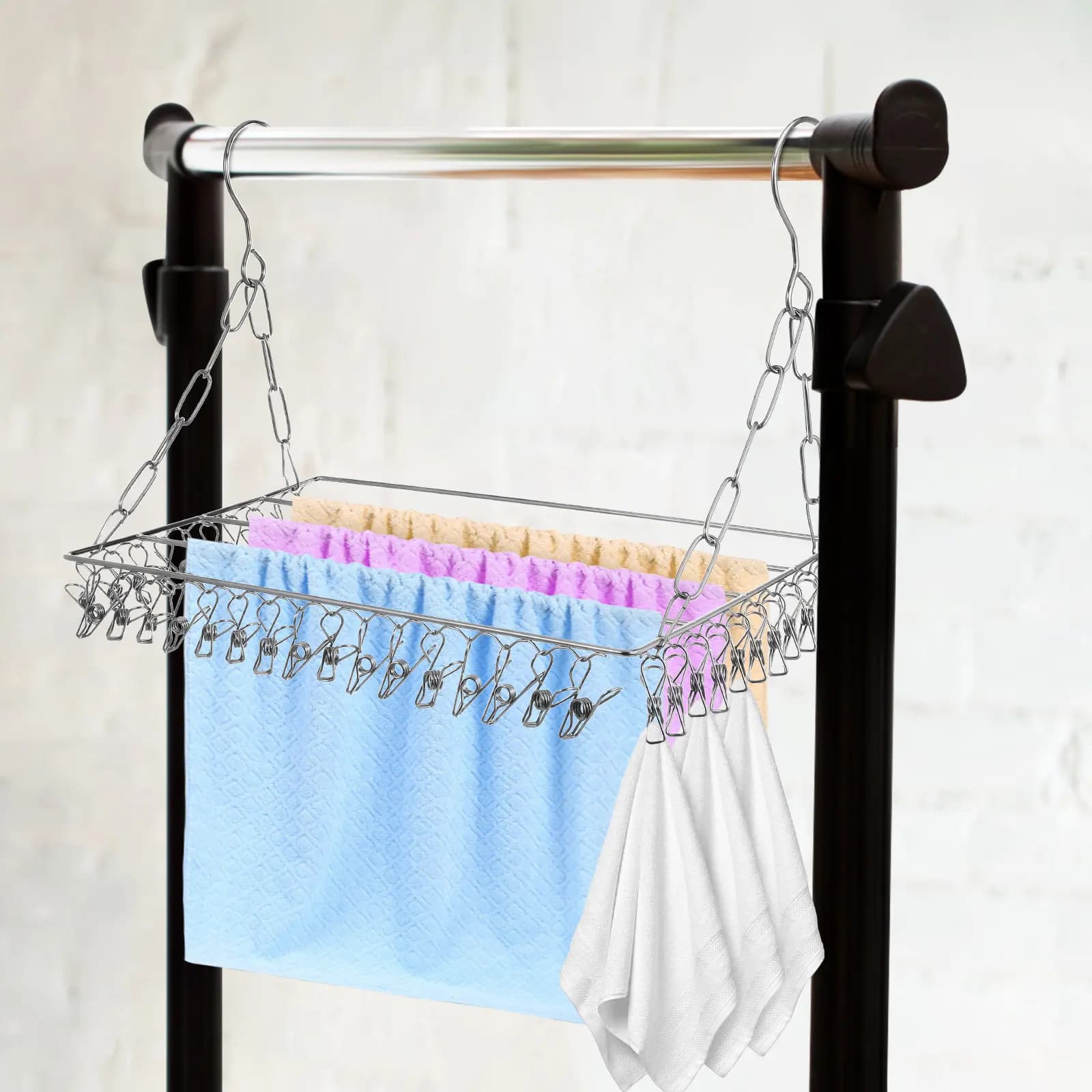 Stainless Steel Sock Drying Rack Heavy Duty Hanging Drying Rack with Multiple Clips Large Capacity for Socks Hats Scarves