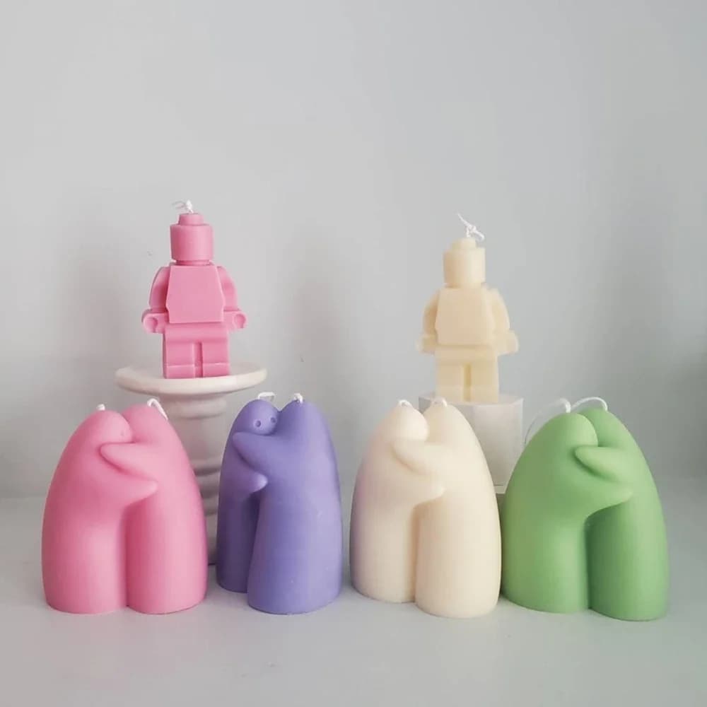Stampi per candele in silicone con orsacchiotto, geometria, pilastro a sfera, stampi in gesso, colonna a strisce, resina, decorazione a mano umana, forma abbraccio, regali per la mamma