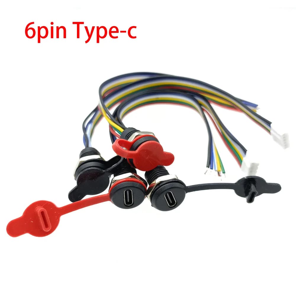 20 connettori USB-C a 6 pin, impermeabili, con cavo CC1/CC2, dado di bloccaggio PH 2.0, montaggio a pannello, porta di ricarica rapida TPC.