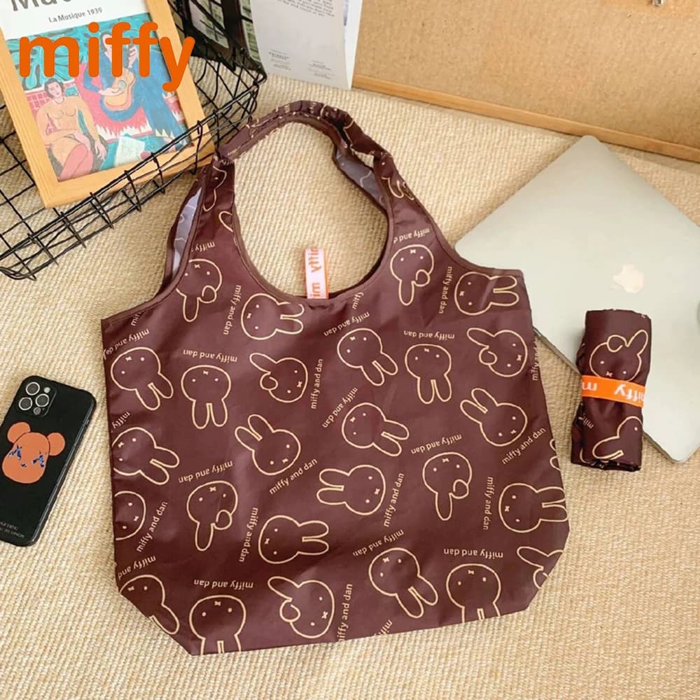 Kawaii Miffy Cute Shopping Bag Cartoon Rabbit Printing Portable Foldable Multifunctional Commute High Capacity Handbag Girl Gift